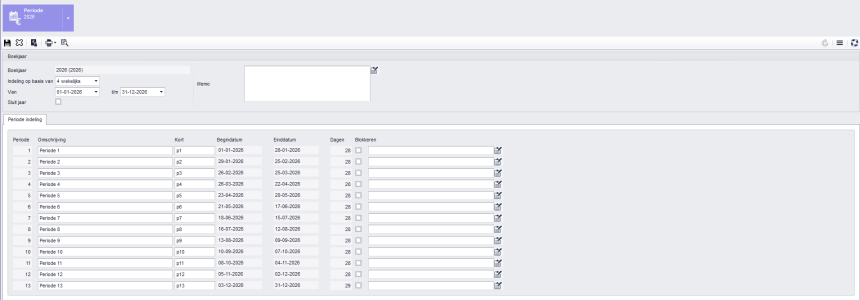 Indeling op basis van 4 wekelijks