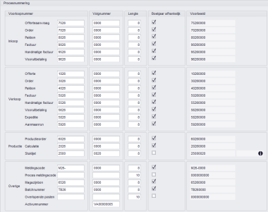 Administratie instellingen > Procesnummering 2026